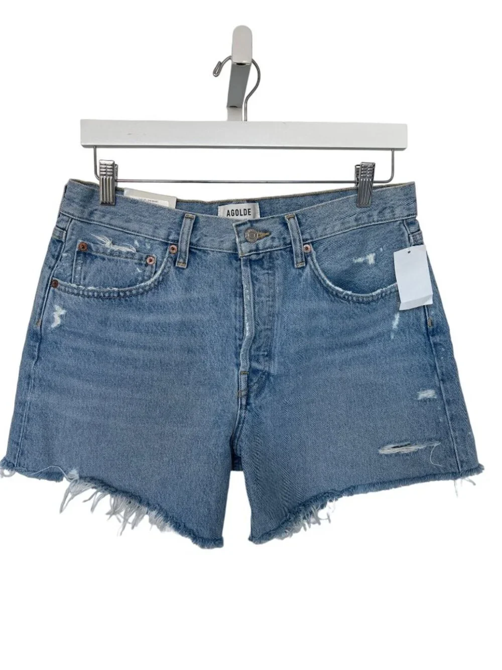 Agolde Parker Swapmeet Color Long Frayed Denim Shorts - Picture 6 of 8